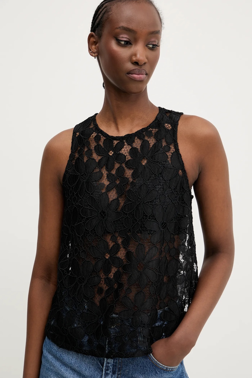 Desigual bluză TÁNATOS femei, culoarea negru, cu imprimeu, 25SWBW25