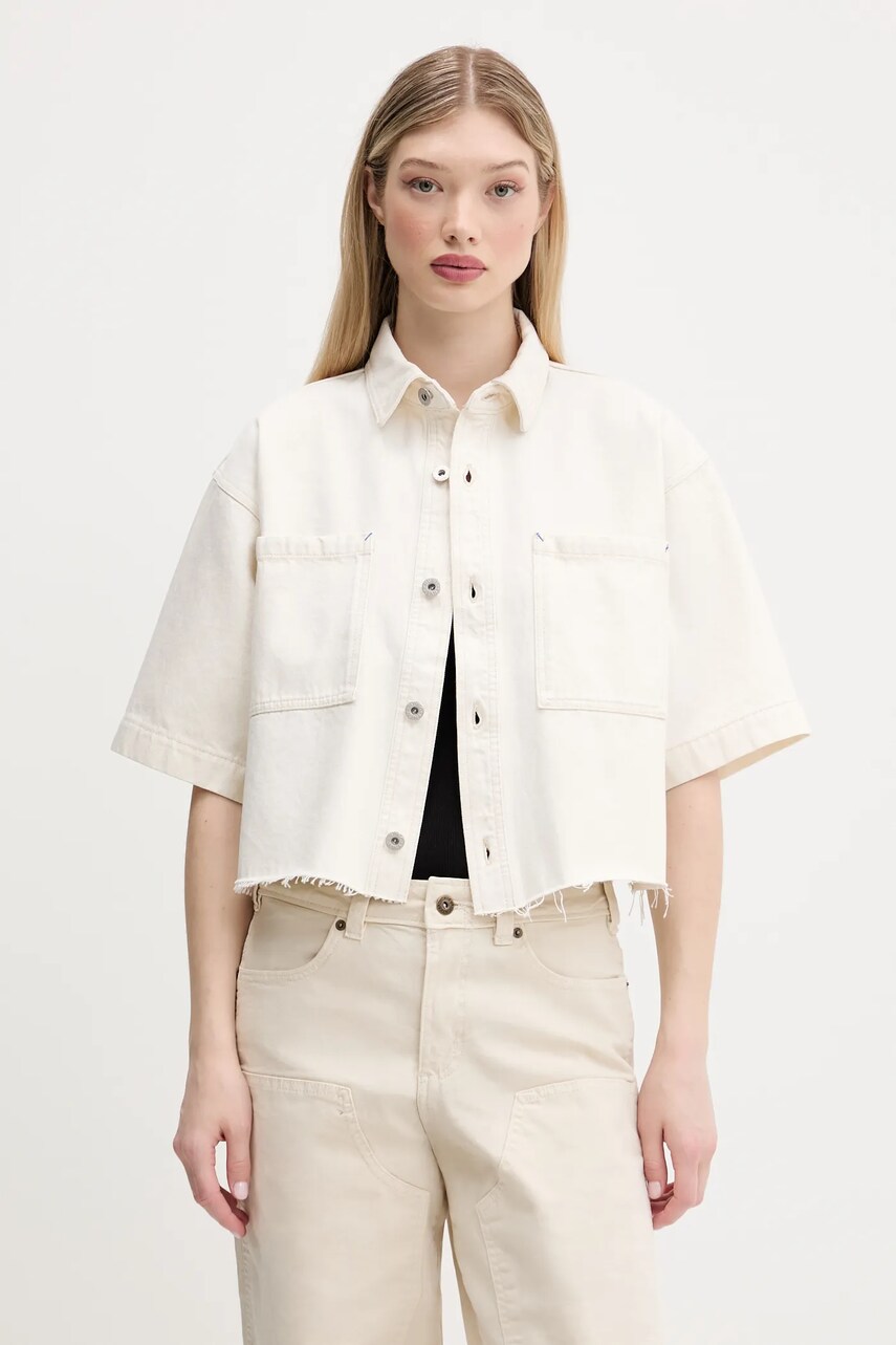 Hugo Blue camasa jeans culoarea bej, cu guler clasic, relaxed, 50537471