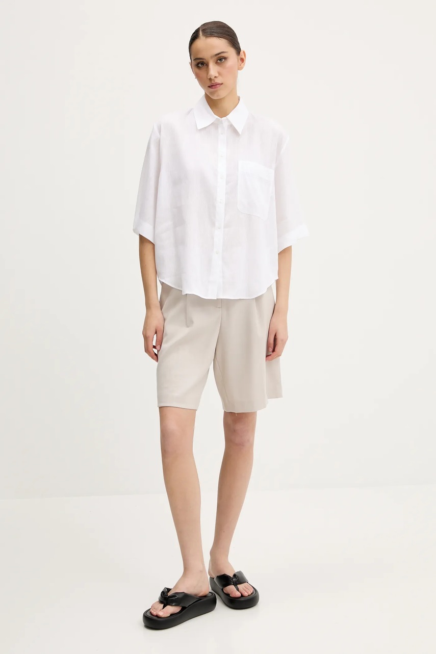 Льняная рубашка HUGO цвет белый relaxed классический воротник 50539750