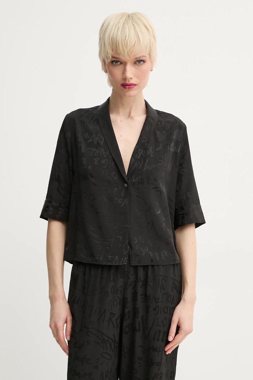 ZADIG&VOLTAIRE cămașă de mătase femei, culoarea negru, cu guler clasic, regular, WWSH02222 ZADIG&VOLTAIRE cămașă de mătase femei, culoarea negru, cu guler clasic, regular, WWSH02222