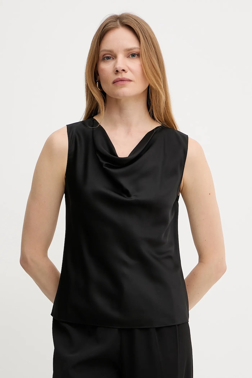 BOSS bluză de mătase culoarea negru, uni, 50537652