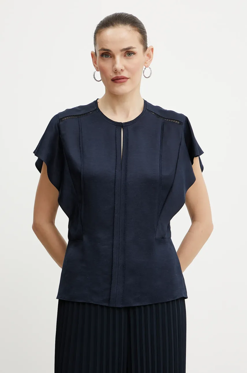 BOSS bluză culoarea bleumain, neted, 50540635