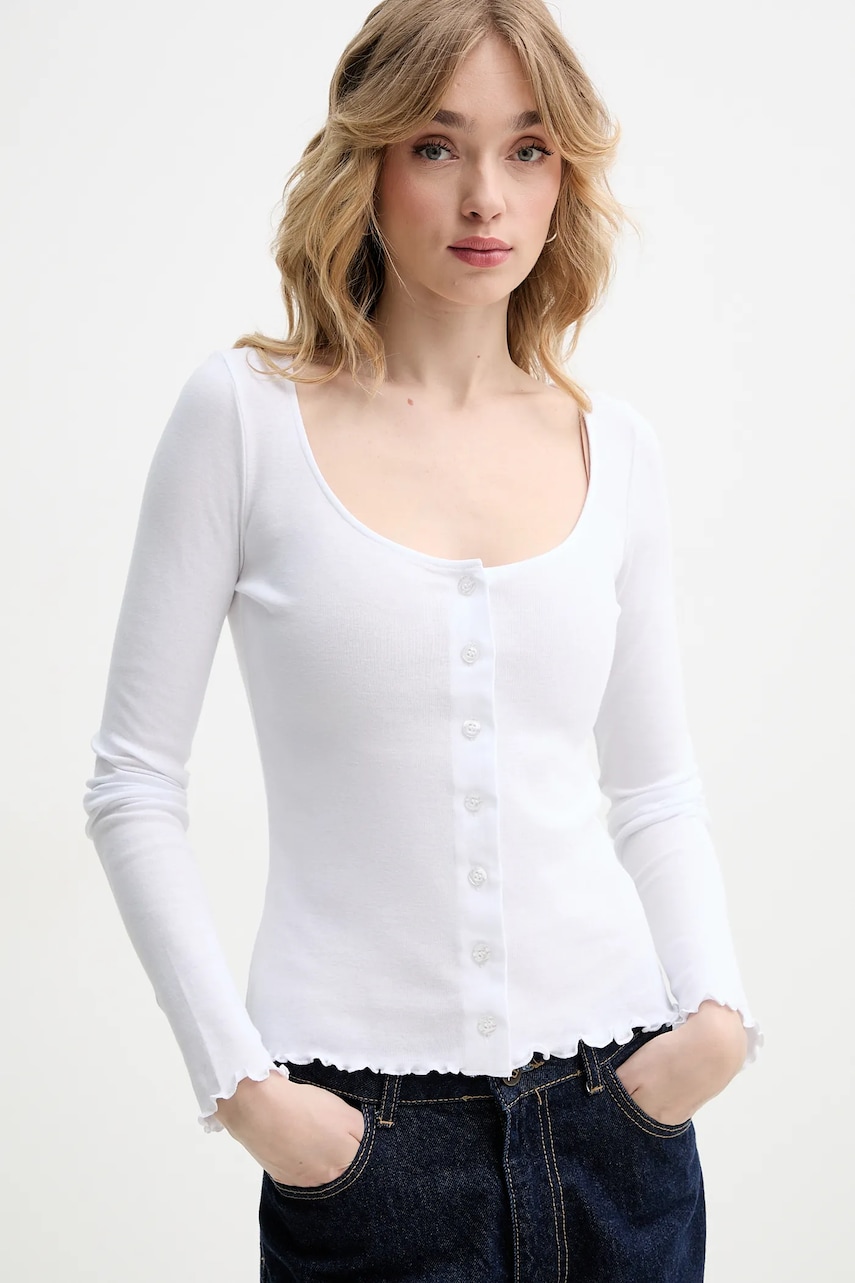 Rotate longsleeve din bumbac femei, culoarea alb, 113786400
