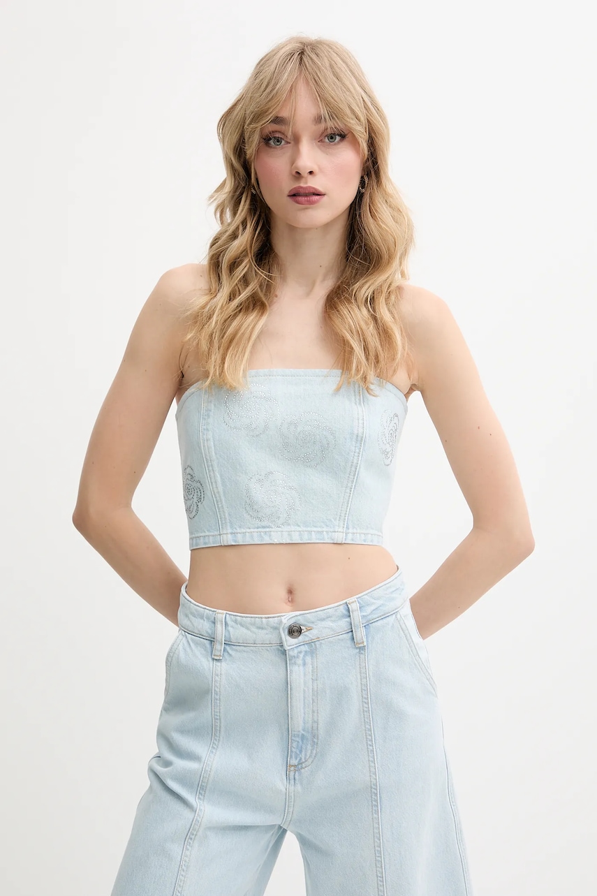 Rotate top din denim cu imprimeu, 1140621468