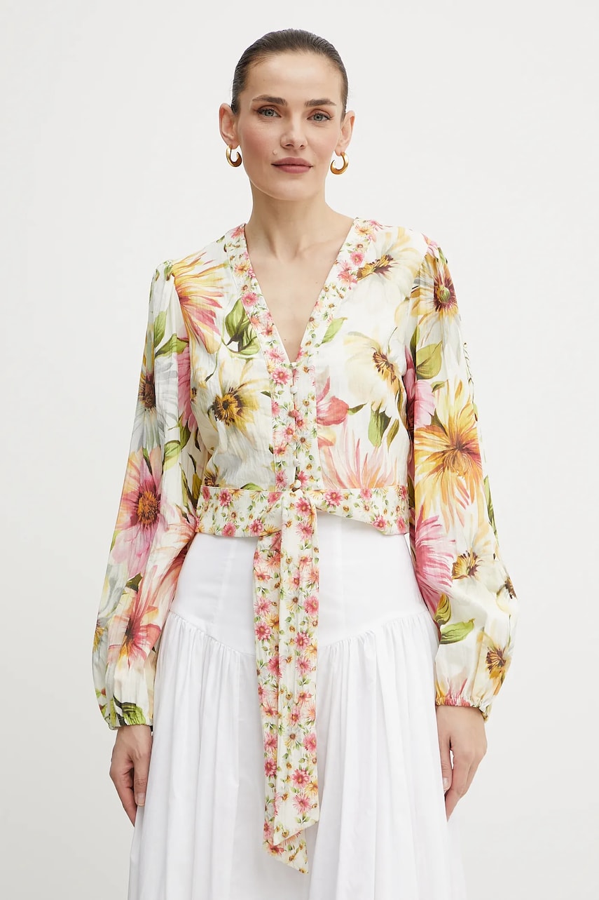 Levně Košile Guess COLETTE dámská, béžová barva, regular, s klasickým límcem, W5GH40 WG4G0