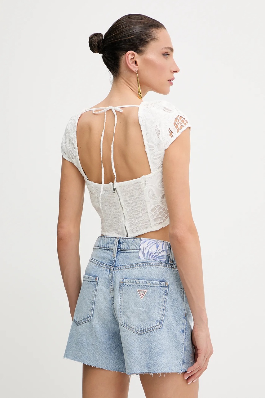 Βαμβακερή μπλούζα Guess DOMITILLE γυναικεία, χρώμα: άσπρο, W5GH65 WH521 φωτογραφία