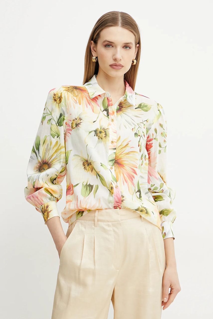 Levně Košile Guess CLARA dámská, béžová barva, regular, s klasickým límcem, W5GH85 WH6C0