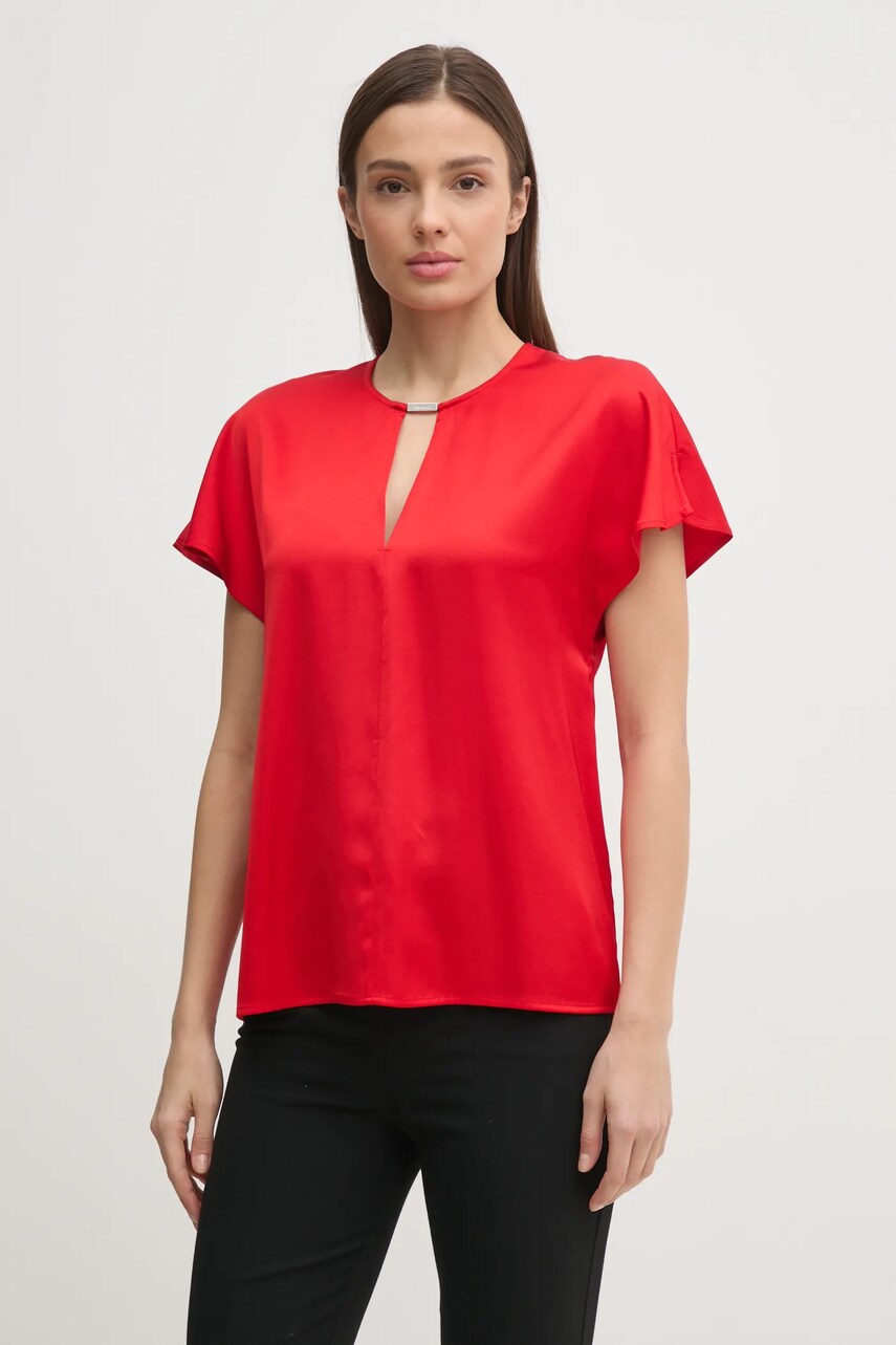 Levně Halenka Calvin Klein dámská, červená barva, hladká, K20K208191