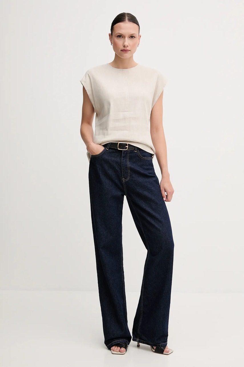 Льняная блузка Calvin Klein цвет бежевый меланж LV044B120G