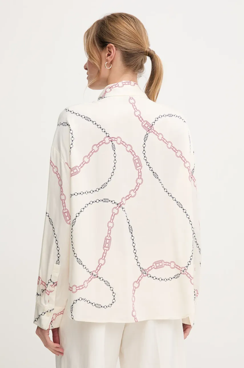 Рубашка Tommy Hilfiger женская цвет бежевый relaxed шнурованное декольте WW0WW44684 Рубашка Tommy Hilfiger женская цвет бежевый relaxed шнурованное декольте WW0WW44684
