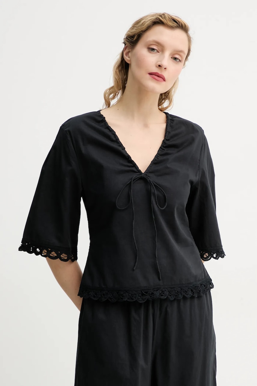 By Malene Birger bluza din bumbac ULRIKKE femei, culoarea negru, neted, 103050 By Malene Birger bluza din bumbac ULRIKKE femei, culoarea negru, neted, 103050