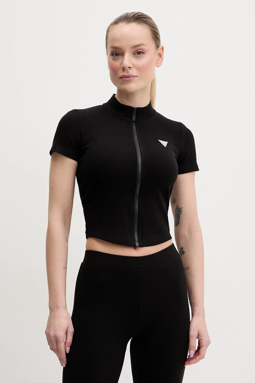 Levně Tričko Guess CROCUS černá barva, s pologolfem, V5GP25 KCRS2