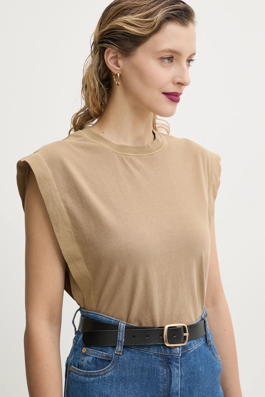 Sessun top din bumbac culoarea bej, 25208002