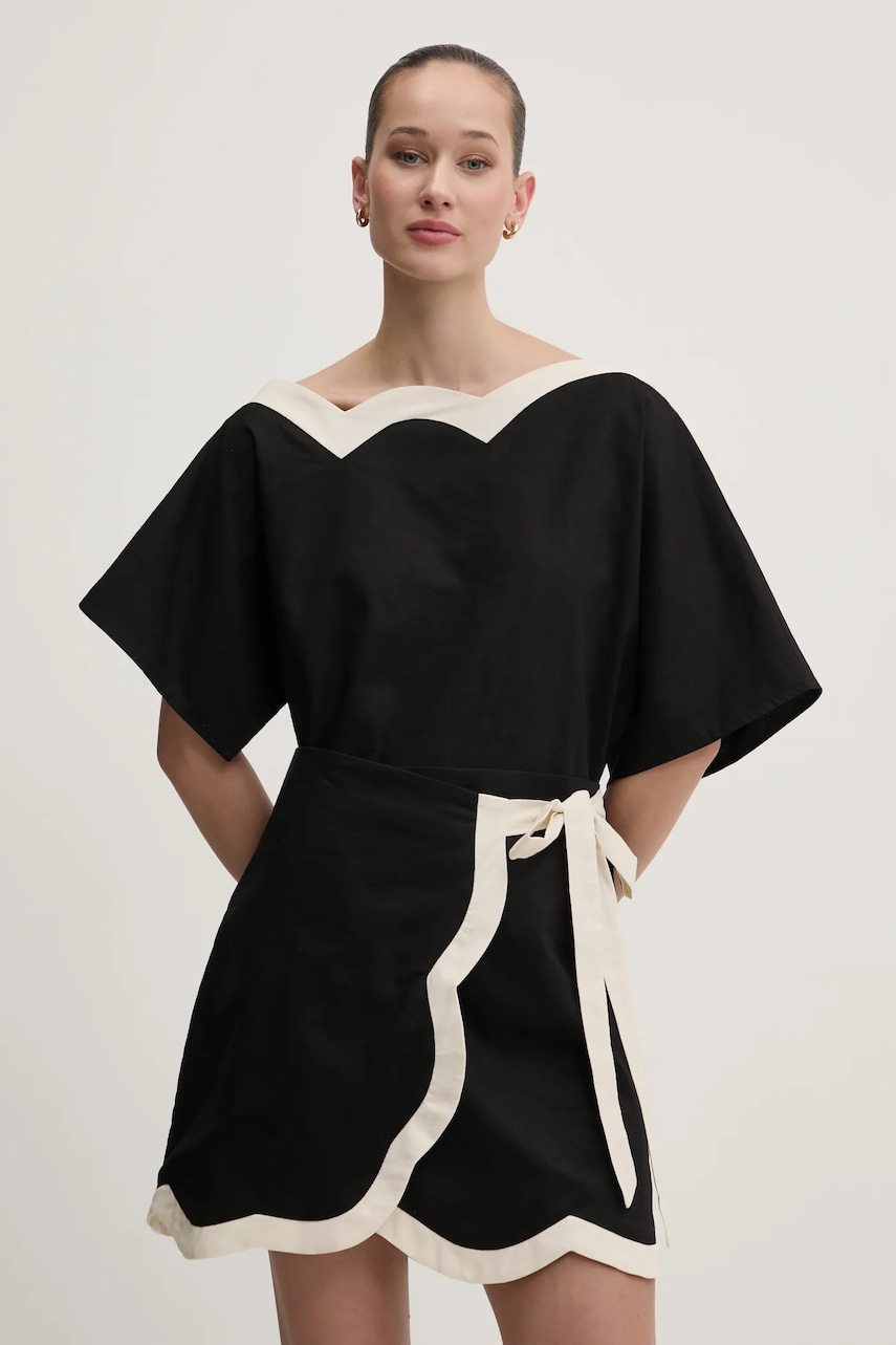 Never Fully Dressed bluză din amestec de in culoarea negru, uni, NFDTO1643 Never Fully Dressed bluză din amestec de in culoarea negru, uni, NFDTO1643