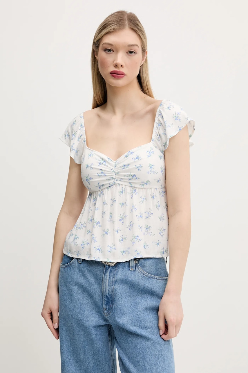 Hollister Co. bluză femei, culoarea alb, cu imprimeu, KI340-5050 Hollister Co. bluză femei, culoarea alb, cu imprimeu, KI340-5050