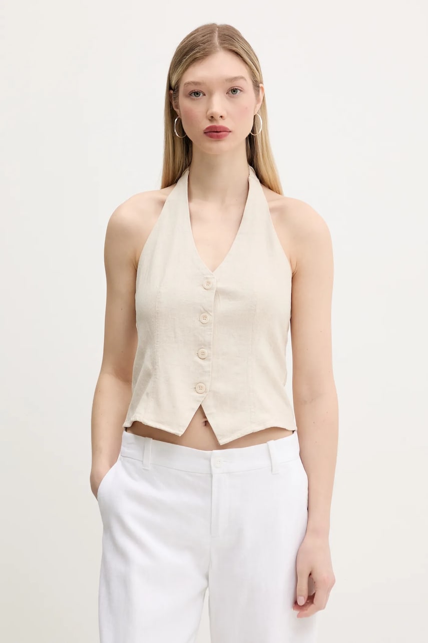 Hollister Co. vestă de in femei, culoarea bej, un singur rand de nasturi, KI340-5071 Hollister Co. vestă de in femei, culoarea bej, un singur rand de nasturi, KI340-5071