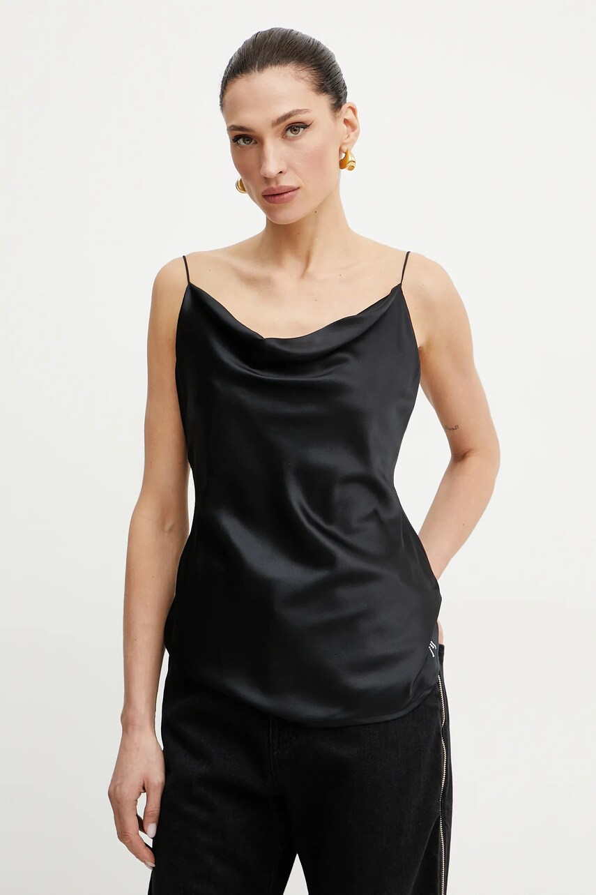 Levně Hedvábná halenka Marciano Guess DENISE dámská, černá barva, hladká, 4YGH09 7117A