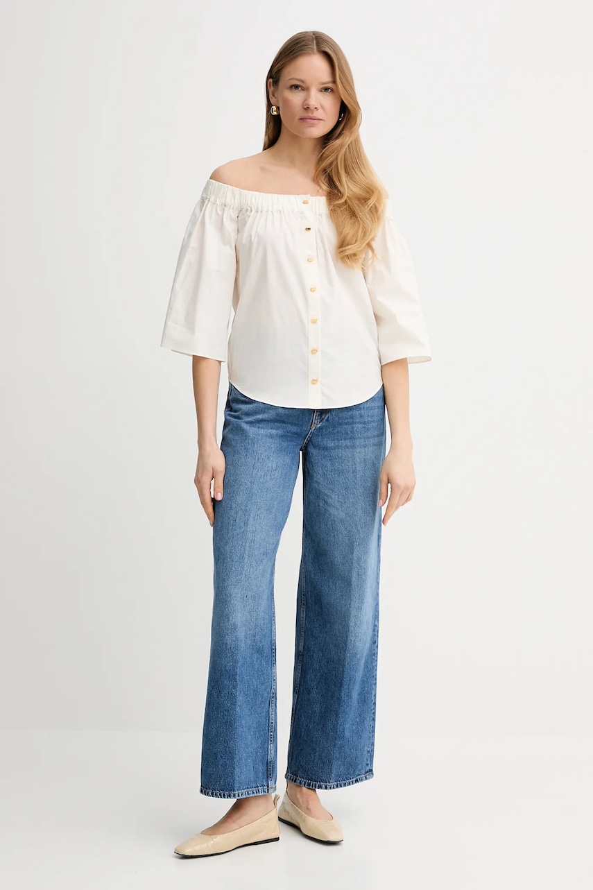 Хлопковая блузка Marciano Guess PAT цвет бежевый однотонная 5GGH28 7315A Хлопковая блузка Marciano Guess PAT цвет бежевый однотонная 5GGH28 7315A