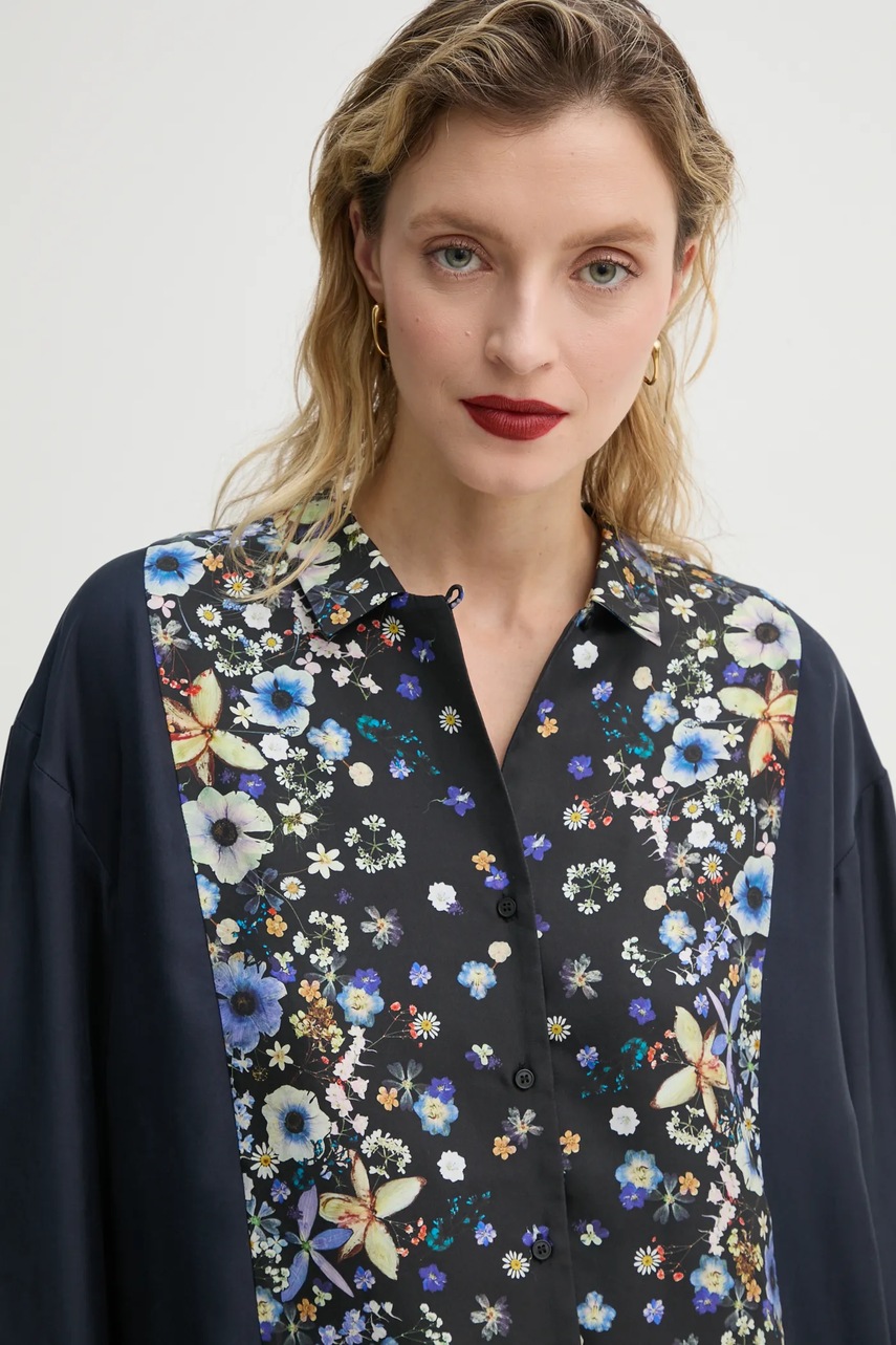 Μεταξωτό πουκάμισο MUNTHE FAIZA χρώμα: ναυτικό μπλε, 251101025118 φωτογραφία