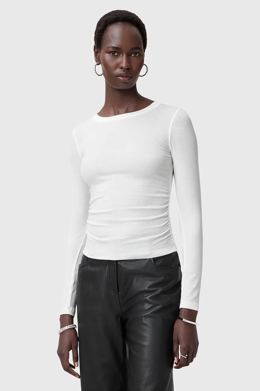 AllSaints bluza BEC femei, culoarea alb, neted, W067JC AllSaints bluza BEC femei, culoarea alb, neted, W067JC