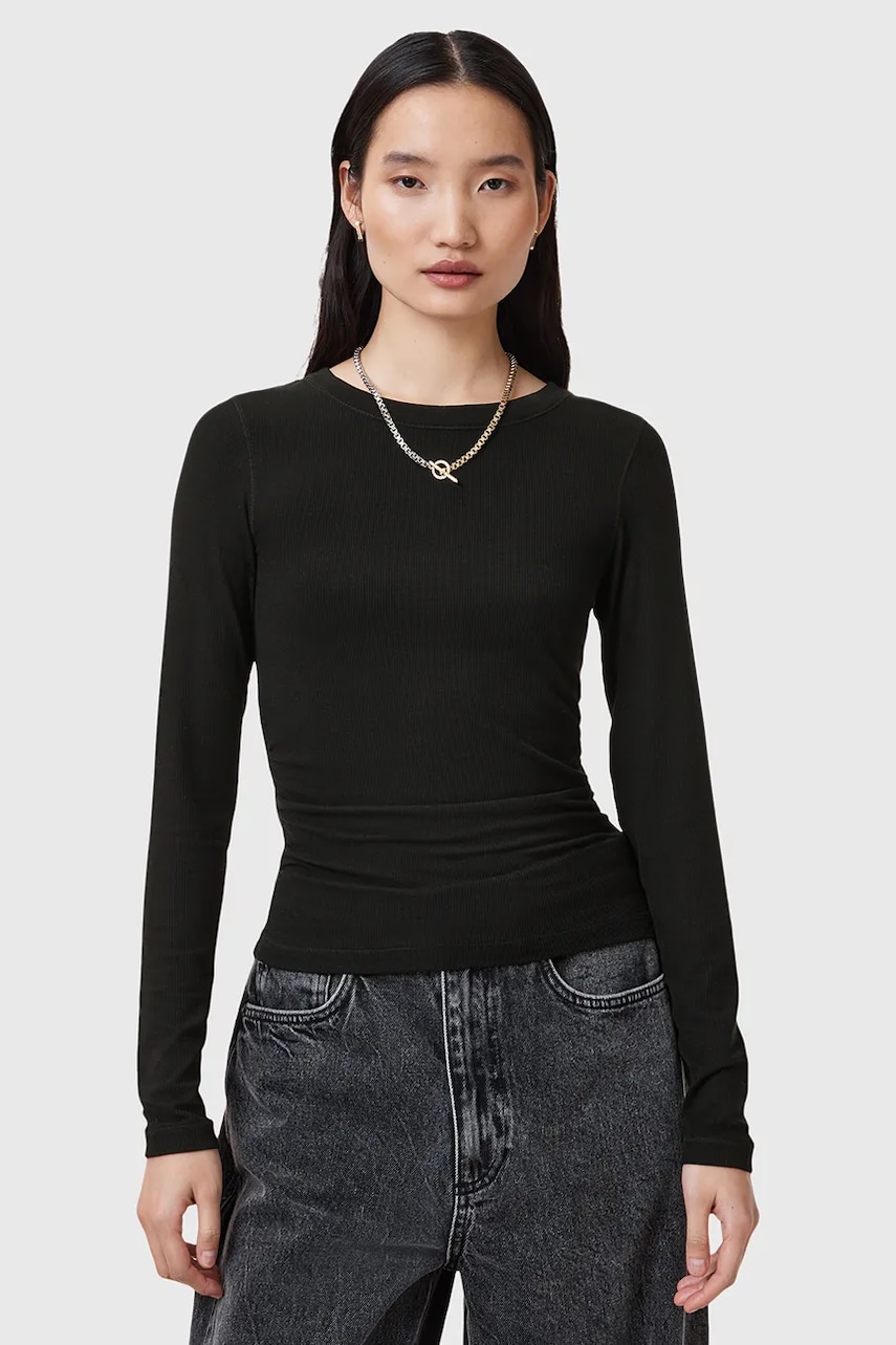 AllSaints bluza BEC femei, culoarea negru, neted, W067JC AllSaints bluza BEC femei, culoarea negru, neted, W067JC