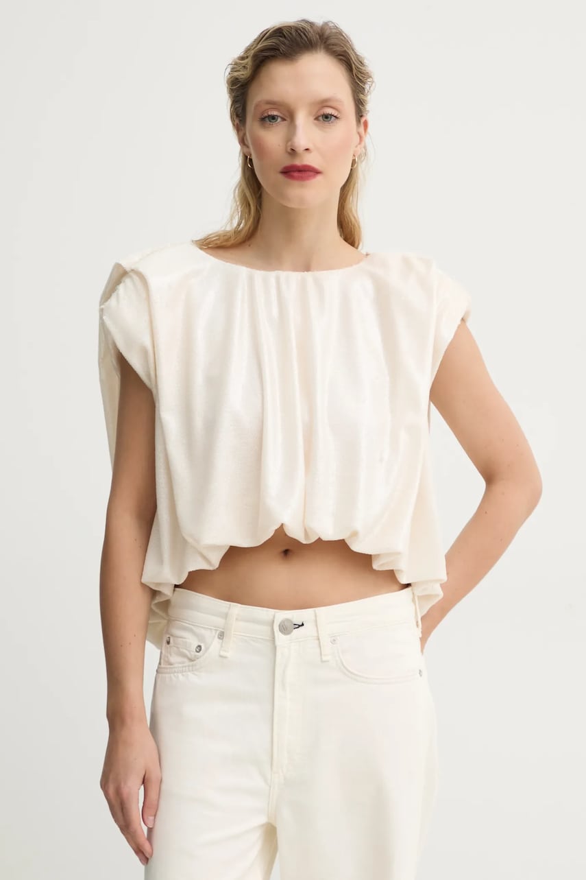 MMC STUDIO bluza femei, culoarea bej, cu imprimeu, BLINK.TOP MMC STUDIO bluza femei, culoarea bej, cu imprimeu, BLINK.TOP