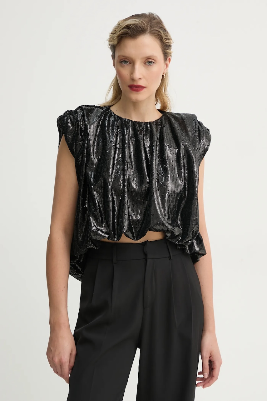 MMC STUDIO bluza femei, culoarea negru, cu imprimeu, BLINK.TOP MMC STUDIO bluza femei, culoarea negru, cu imprimeu, BLINK.TOP