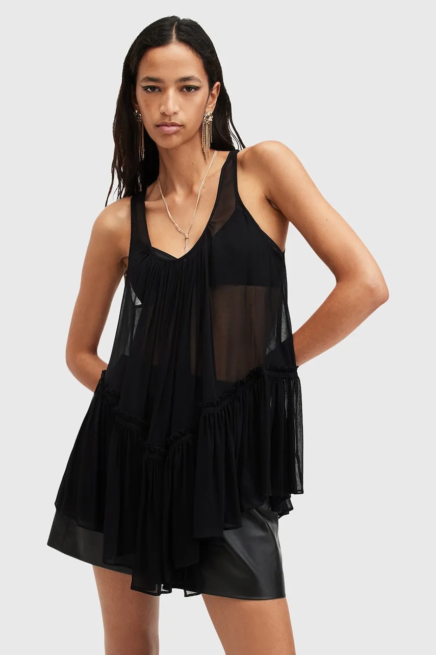 AllSaints bluza RACH femei, culoarea negru, neted, W008PB AllSaints bluza RACH femei, culoarea negru, neted, W008PB