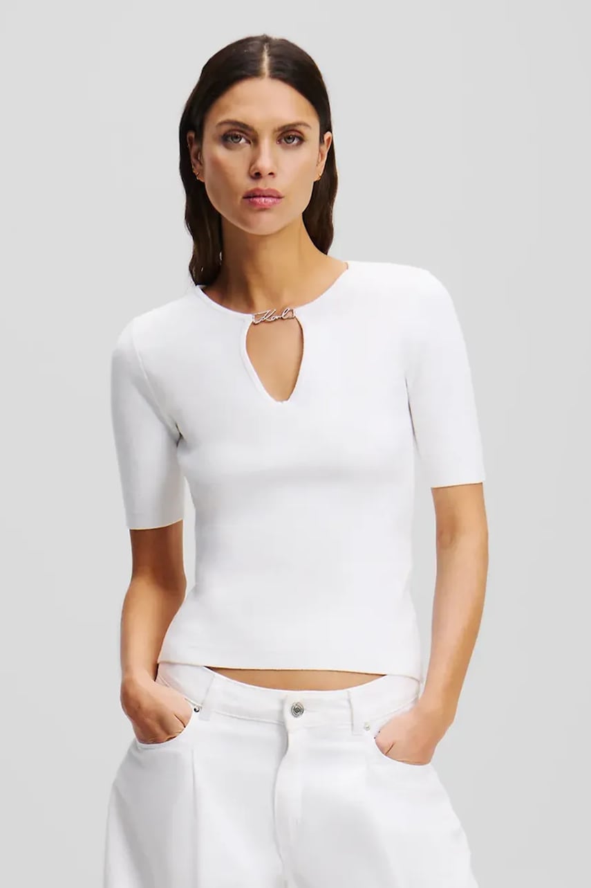 Karl Lagerfeld bluză femei, culoarea alb, uni, A2W18038