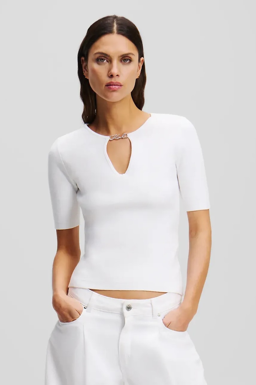 Karl Lagerfeld bluză femei, culoarea alb, uni, A2W18038