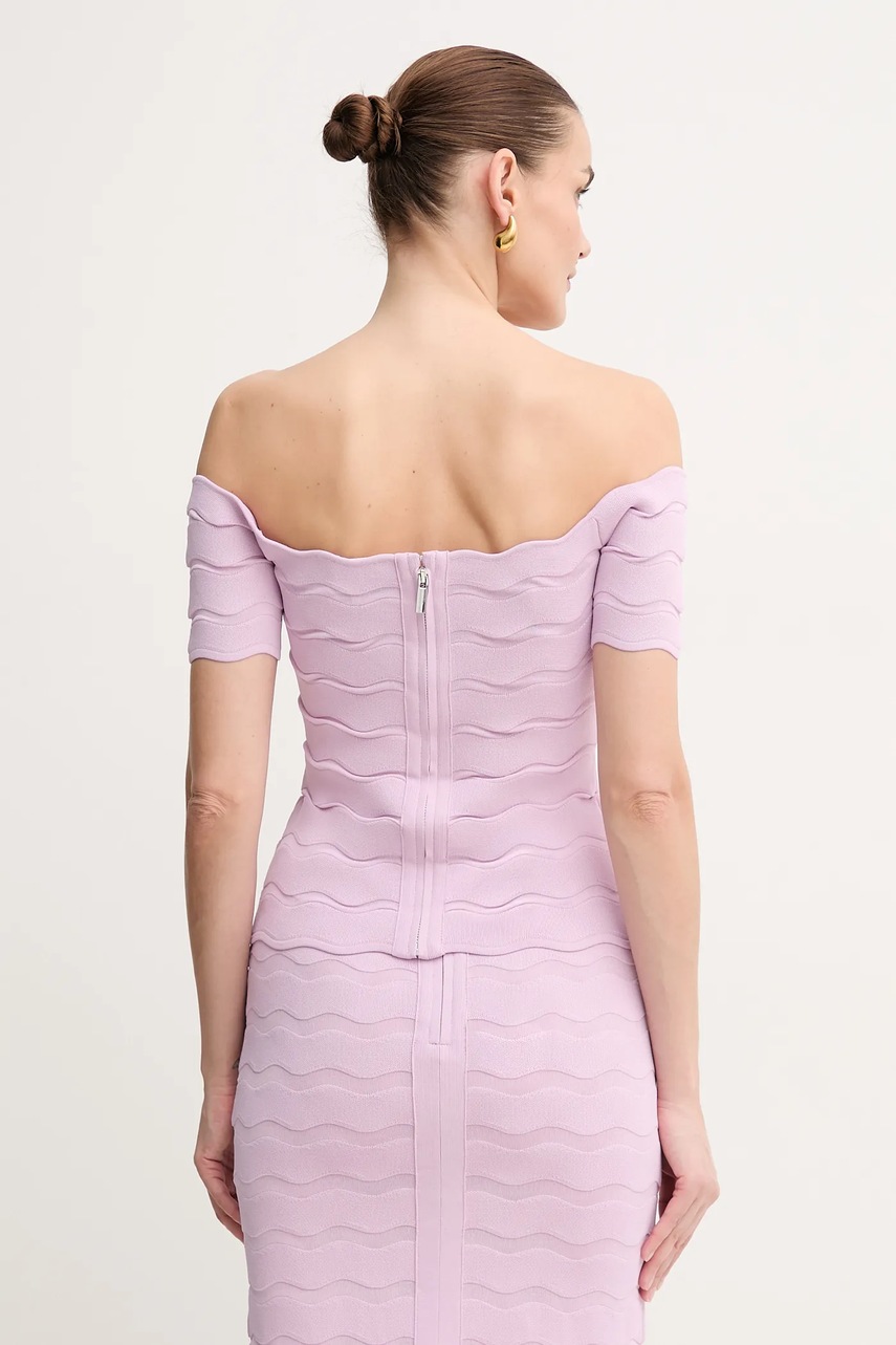 Μπλουζάκι Herve Leger Lainey χρώμα: μοβ, SCJ1513588 φωτογραφία