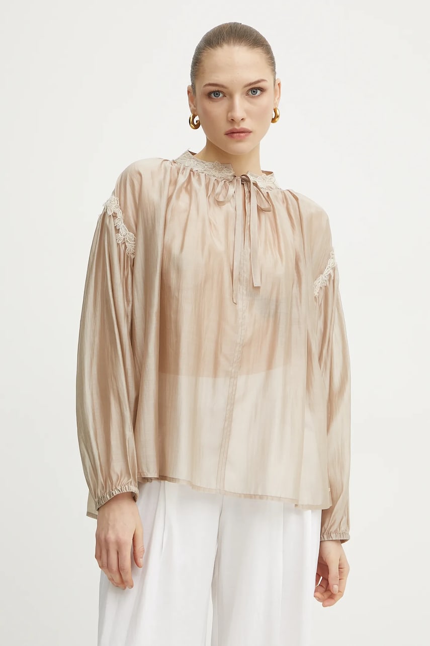 Ermanno Scervino bluza femei, culoarea bej, neted, 56TK021ES3 Ermanno Scervino bluza femei, culoarea bej, neted, 56TK021ES3