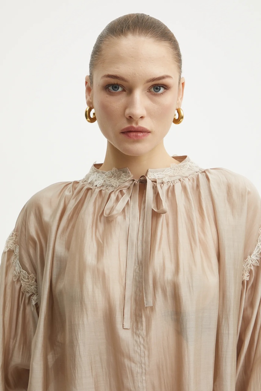 Μπλουζάκι Ermanno Firenze χρώμα: μπεζ, 56TK021ES3 φωτογραφία