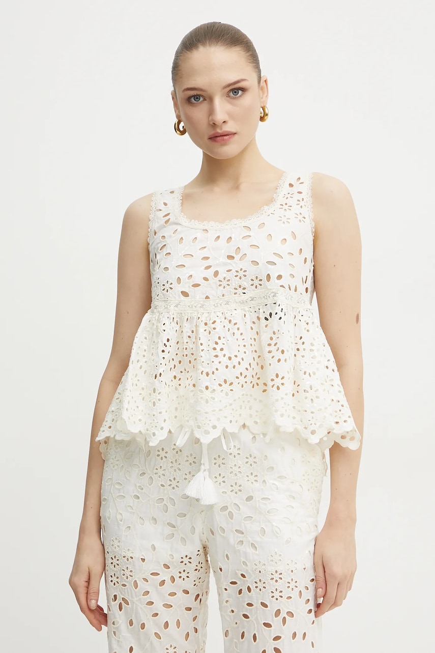 Ermanno Scervino top din bumbac femei, culoarea alb, cu imprimeu, 56TL001EN3 Ermanno Scervino top din bumbac femei, culoarea alb, cu imprimeu, 56TL001EN3