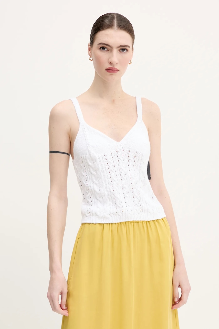 United Colors of Benetton top din bumbac culoarea alb, 101TDH01B