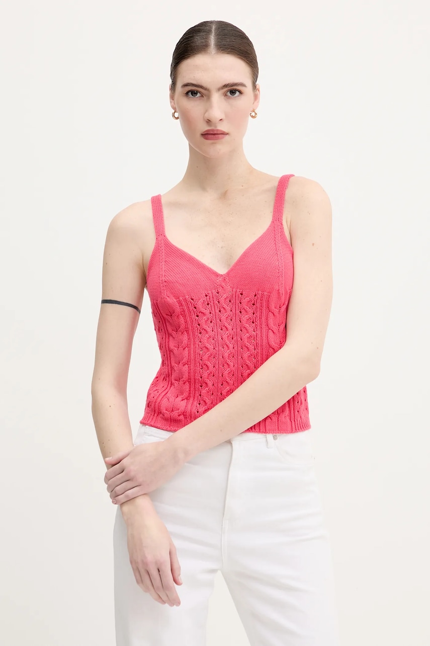 United Colors of Benetton top din bumbac culoarea roz, 101TDH01B