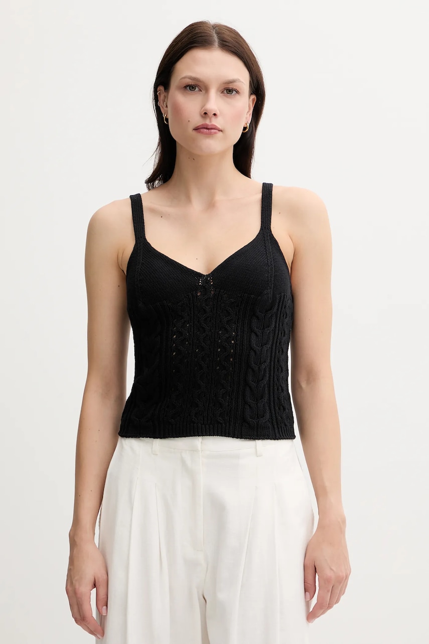 United Colors of Benetton top din bumbac culoarea negru, 101TDH01B