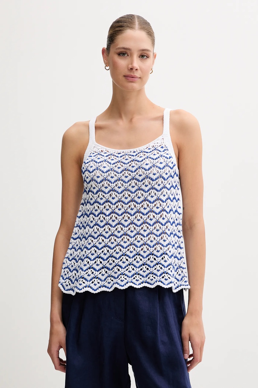 

Памучен топ United Colors of Benetton в бяло 1498EH01D, Син