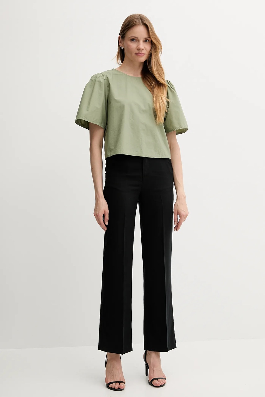 Хлопковая блузка United Colors of Benetton цвет зелёный однотонная 5AC7DQ0BP