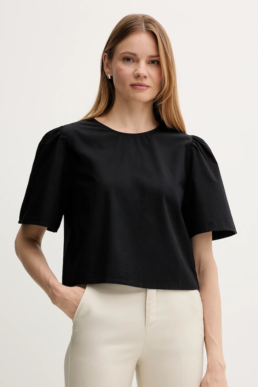 United Colors of Benetton bluză din bumbac culoarea negru, uni, 5AC7DQ0BP