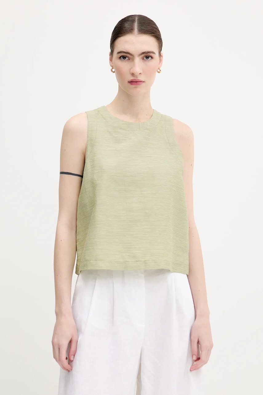 United Colors of Benetton bluza din amestec de in culoarea verde, cu imprimeu, 5YPVDQ0BL