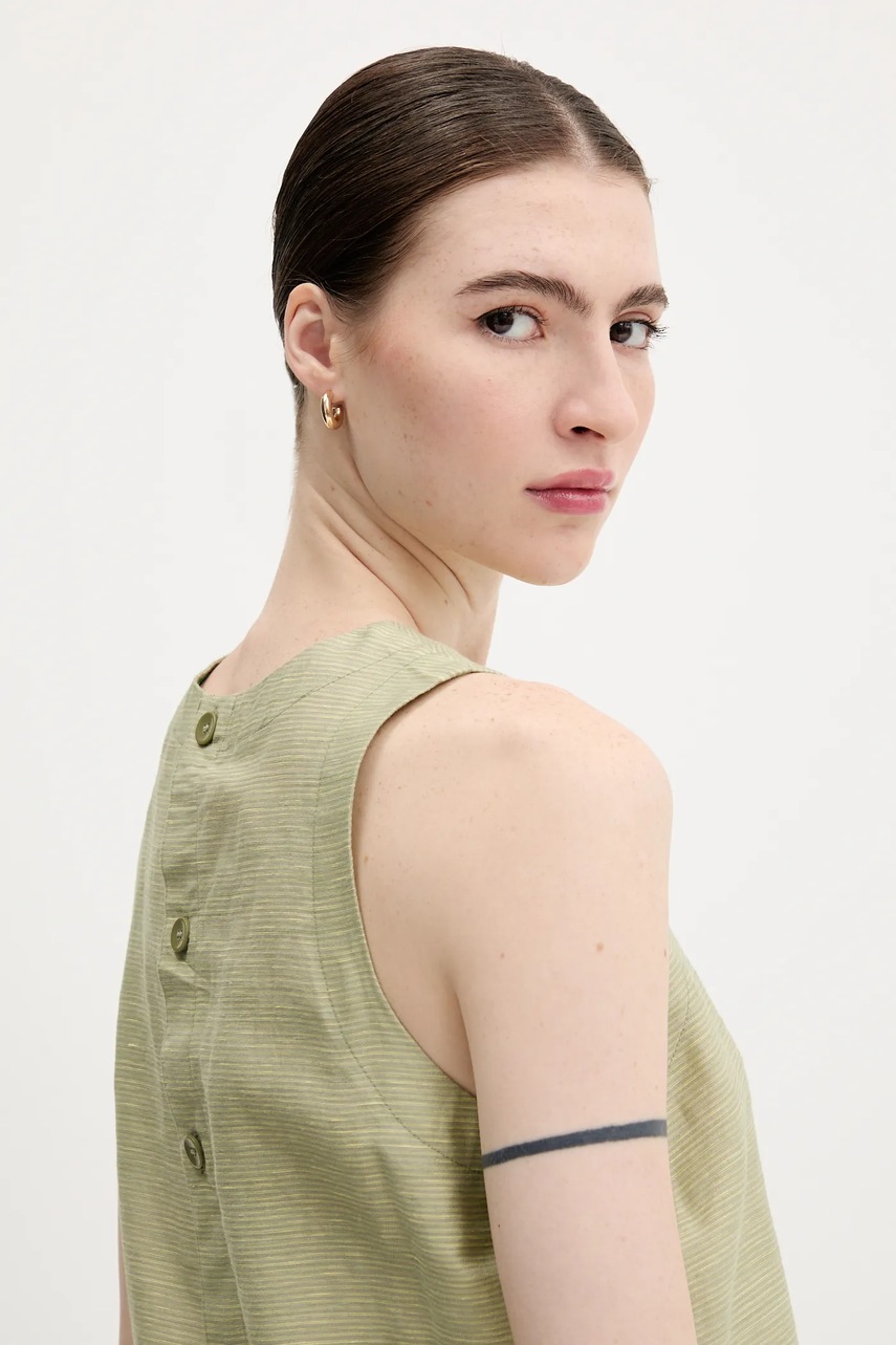 Μπλούζα με μείγμα από λινό United Colors of Benetton γυναικεία, χρώμα: πράσινο, 5YPVDQ0BL φωτογραφία