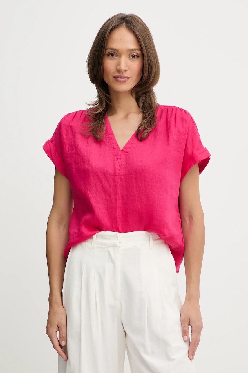 United Colors of Benetton bluză din in culoarea roz, uni, 5BMLDQ0BR