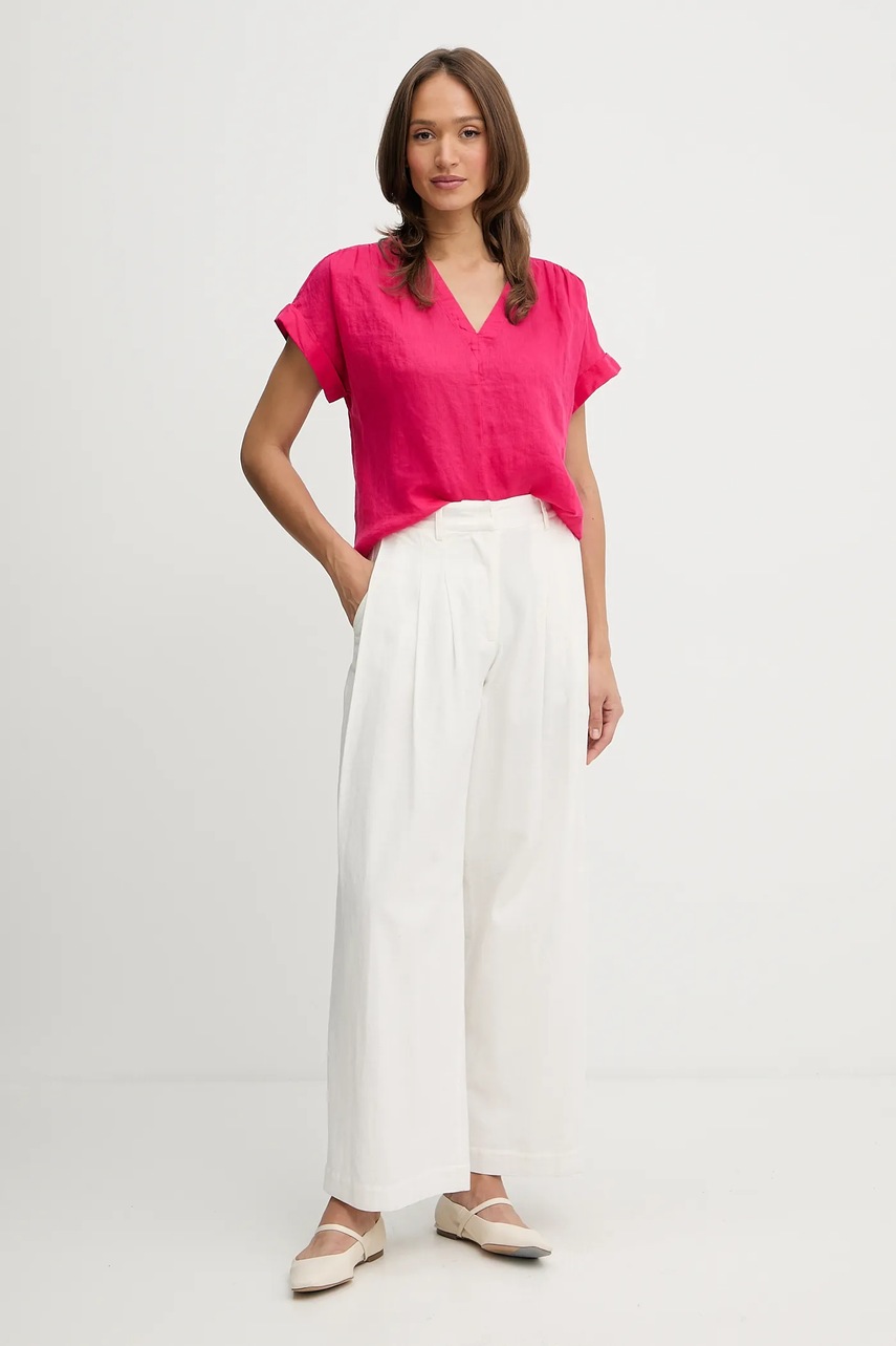 Льняная блузка United Colors of Benetton цвет розовый однотонная 5BMLDQ0BR