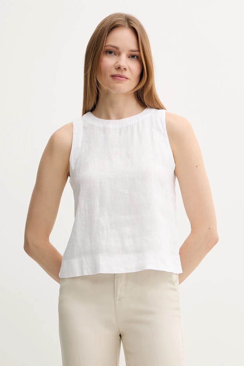 United Colors of Benetton bluză din in culoarea alb, uni, 5BMLDQ0BU