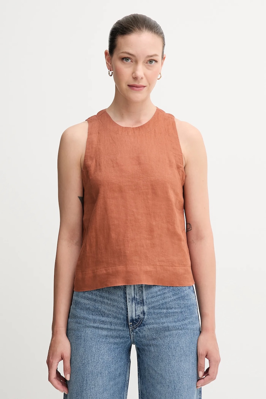 United Colors of Benetton bluză din in culoarea maro, uni, 5BMLDQ0BU