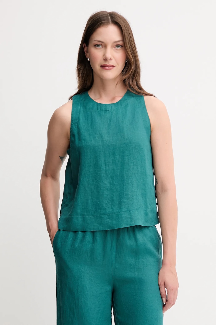 United Colors of Benetton bluză din in culoarea verde, uni, 5BMLDQ0BU