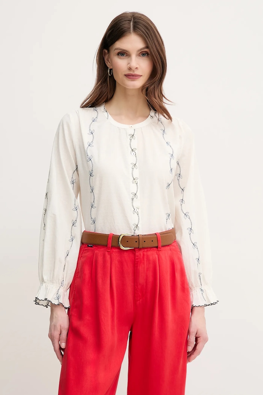 Hoss Intropia camasa din bumbac femei, culoarea alb, regular, 6289129