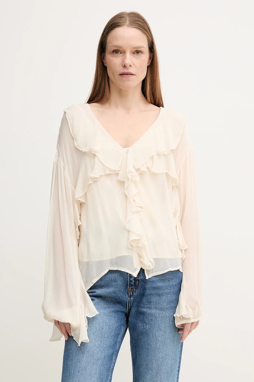 Hoss Intropia bluza femei, culoarea bej, neted, 6289142