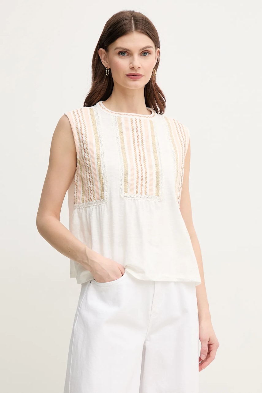 Hoss Intropia bluza din bumbac femei, culoarea alb, cu imprimeu, 5419422 Hoss Intropia bluza din bumbac femei, culoarea alb, cu imprimeu, 5419422